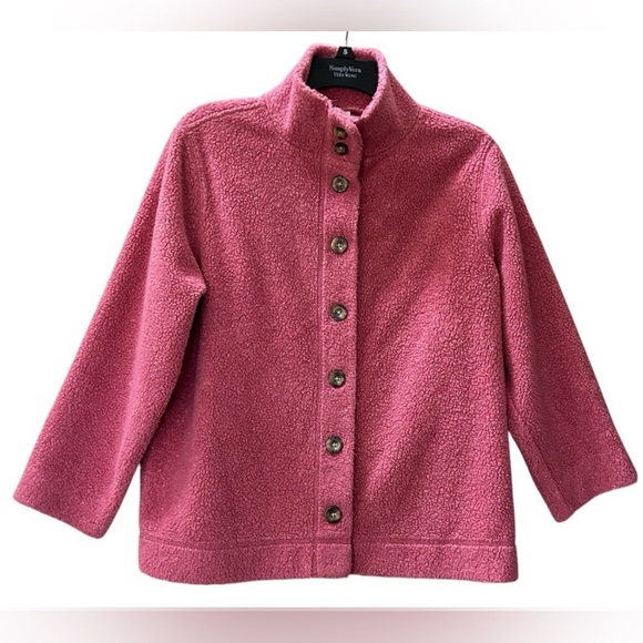 L.L.Bean Women’s Speckled Pink Fleece Button Down Jacket Warm Cozy Size M - Picture 3 of 13